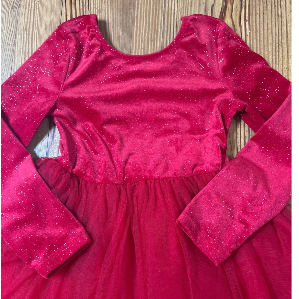 Cat & Jack Tutu Dress Kids Red Velvet Glitter Tulle Holiday SIZE 8